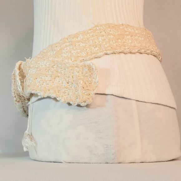 Boho Hancrafted Crochet Cream Belt XL Waist Statement Buckle Beige Net Covering - Picture 2 of 10